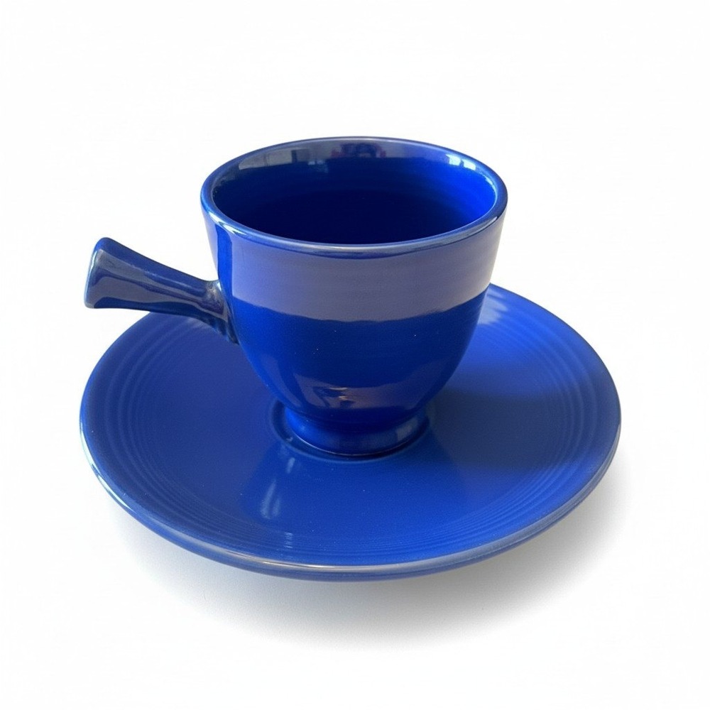 Fiesta Cobalt Blue Ceramic Stick Handle Demitasse Cup and Saucer Set Stoneware
